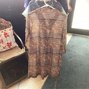 Cheekaberry Long Sleeve Brown Dress with Black and Yellow Lined Pattern